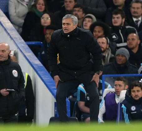 Chelsea s Jose Mourinho looks on dejected Barclays Premier League- Chelsea vs Everton - Stamford Bridge - England - 11th February 2015 - Picture David Klein Sportimage EDITORIAL USE ONLY. No use with unauthorised audio, video, data, fixture lists, club league logos or live services. Online in-match use limited to 120 images, no video emulation. No use in betting, games or single club league player publications.