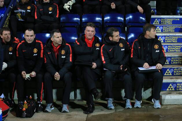 Manchester United ManU s Louis Van Gaal looks on FA Cup - Preston North End vs Manchester United - Deepdale - England - 16th February 2015 - Picture David Klein Sportimage EDITORIAL USE ONLY. No use with unauthorised audio, video, data, fixture lists, club league logos or live services. Online in-match use limited to 120 images, no video emulation. No use in betting, games or single club league player publications.
