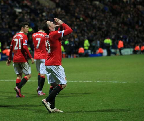 Manchester United ManU s Wayne Rooney celebrates scoring his sides third goal FA Cup - Preston North End vs Manchester United - Deepdale - England - 16th February 2015 - Picture David Klein Sportimage EDITORIAL USE ONLY. No use with unauthorised audio, video, data, fixture lists, club league logos or live services. Online in-match use limited to 120 images, no video emulation. No use in betting, games or single club league player publications.