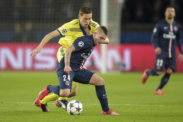 Marco Verratti (PSG) vs Nemanja Matic (chelsea) FOOTBALL : PSG vs Chelsea - League des Champions - 17 02 2015 JBAutissier Panoramic 
