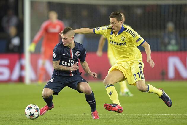 Marco Verratti (PSG) vs Nemanja Matic (chelsea) FOOTBALL : PSG vs Chelsea - League des Champions - 17 02 2015 JBAutissier Panoramic 