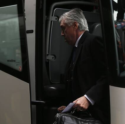 Real Madrid players arrive in Gelsenkirchen to play the Champions League match. In this picture, Carlo Ancelotti. xPABLOGARCIAx 