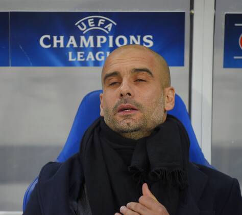 17.02.2015, Fussball Champions-League 2014 2015, Achtelfinale Hinspiel in Lwiw (Ukraine), Schachtar Donezk - FC Bayern München, Trainer Pep Guardiola (Bayern München) frustriert. 