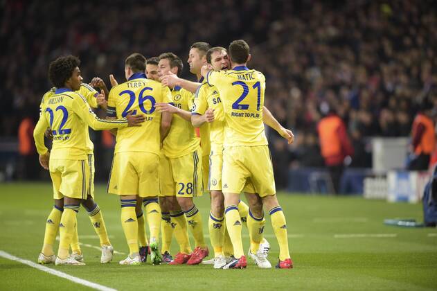 Aktuell Fußball, Champions League, Paris St. Germain - FC Chelsea joie de Branislav Ivanovic (Chelsea) apres son but joie des jouers de Chelsea FOOTBALL : PSG vs Chelsea - League des Champions - 17 02 2015 JBAutissier Panoramic 