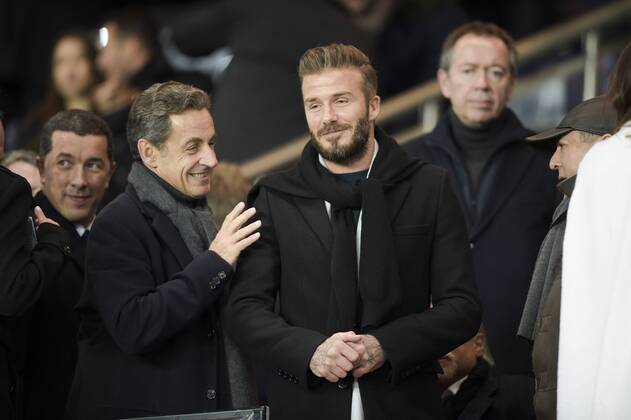 David Beckham et Nicolas Sarkozy CELEBRITES : PSG vs Chelsea - League des Champions - 17 02 2015 JBAutissierx 