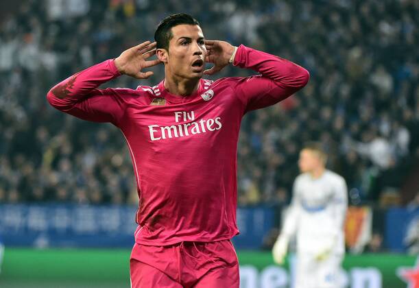 18.02.2015, xjhx, Fussball UEFA Champions League, FC Schalke 04 - Real Madrid, v.l. Cristiano Ronaldo (Real Madrid) Torjubel, Goal celebration, celebrate the goal 0:1