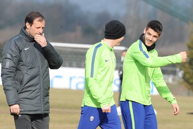 IPP20150223 Football - soccer: UEFA Champions League, Juventus Turin Training , massimiliano allegri coach juventus turin , alvaro morata PUBLICATIONxONLYxINxGER xHOCHxZWEIx xItalyxPhotoxPressx 