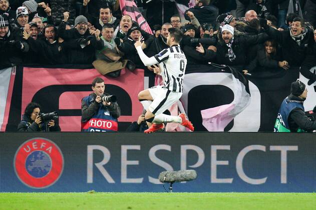 Torjubel von Alvaro Morata 9 (Juventus Turin) , Juventus Turin vs. Borussia Dortmund, Fussball, Champions League, 24.02.2015 , EP_CKT