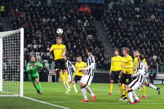 Feb. 24, 2015 - Turin, Italy - Borussia Dortmund forward Ciro Immobile (9) heads the ball during the Uefa Champions League Round of 16 football match JUVENTUS - BORUSSIA DORTMUND on 24 02 15 at the Juventus Stadium in Turin, Italy. Copyright 2015 Ã‚Â© Matteo Bottanelli Championsleague, Juventus v Borussia  - ZUMAn230
