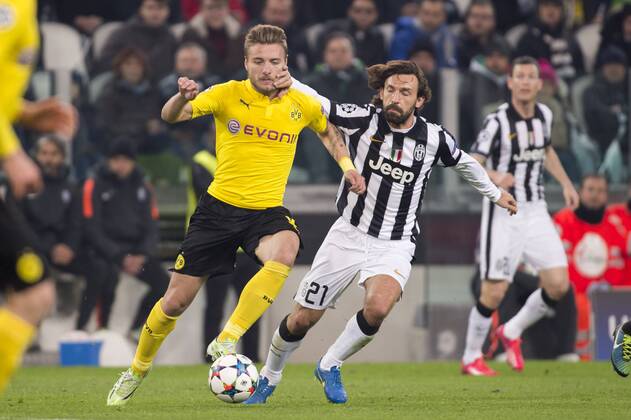 Ciro Immobile (Dortmund), Andrea Pirlo (Juventus), FEBRUARY 24, 2015 - Football Soccer : UEFA Champions League Round of 16 1st leg match between Juventus 2-1 Borussia Dortmund at Juventus Stadium in Turin, Italy. NoxThirdxPartyxSales  (ptmb071458)