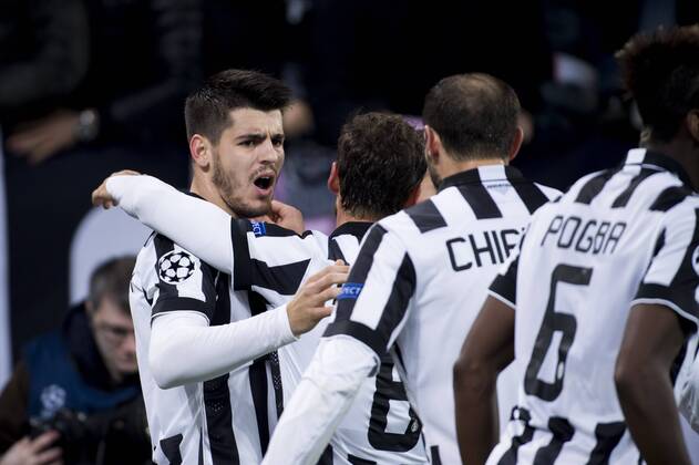 Alvaro Morata (Juventus), FEBRUARY 24, 2015 - Football Soccer : Alvaro Morata of Juventus celebrates after scoring his side s second goal during the UEFA Champions League Round of 16 1st leg match between Juventus 2-1 Borussia Dortmund at Juventus Stadium in Turin, Italy. NoxThirdxPartyxSales  (ptmb071546)