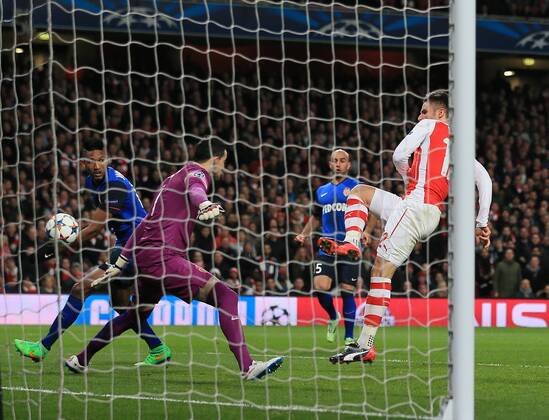 Arsenal s Olivier Giroud puts a good chance wide Champions League - Arsenal vs AS Monaco - Emirates Stadium - England - 25th February 2015 - Picture David Klein Sportimage EDITORIAL USE ONLY. No use with unauthorised audio, video, data, fixture lists, club league logos or live services. Online in-match use limited to 120 images, no video emulation. No use in betting, games or single club league player publications.
