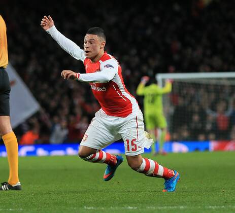 Arsenal s Alex Oxlade-Chamberlain celebrates scoring his sides opening goal Champions League - Arsenal vs AS Monaco - Emirates Stadium - England - 25th February 2015 - EDITORIAL USE ONLY. No use with unauthorised audio, video, data, fixture lists, club league logos or live services. Online in-match use limited to 120 images, no video emulation. No use in betting, games or single club league player publications.