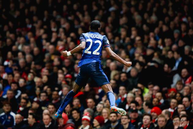 Geoffrey Kondogbia (Monaco), FEBRUARY 25, 2015 - Football Soccer : Geoffrey Kondogbia of Monaco celebrates as he scores a goal to make it 1-0 during the UEFA Champions League Round of 16 first leg match between Arsenal and Monaco at Emirates Stadium, London. NoxThirdxPartyxSales  (MDGA005588)