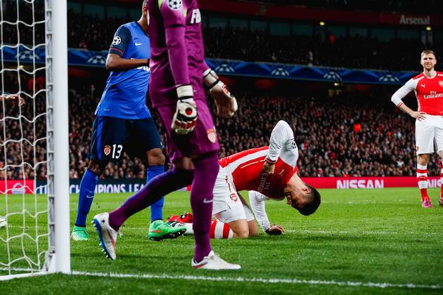 Olivier Giroud (Arsenal), FEBRUARY 25, 2015 - Football Soccer : Olivier Giroud of Arsenal reacts after missing a chance during the UEFA Champions League Round of 16 first leg match between Arsenal and Monaco at Emirates Stadium, London. NoxThirdxPartyxSales  (MDGA005606)