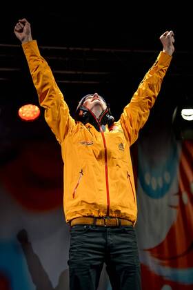 NORDIC SKIING - FIS Nordic WC Falun 2015 FALUN,SWEDEN,27.FEB.15 - NORDIC SKIING, Ski jumping Skispringen Ski nordisch - FIS Nordic World Ski Championships, large hill, men, award ceremony. Image shows the rejoicing of Severin Freund (GER).