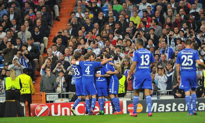 10.03.2015, Fussball Champions League, Real Madrid - FC Schalke 04, v.l. Celebration (0-1)