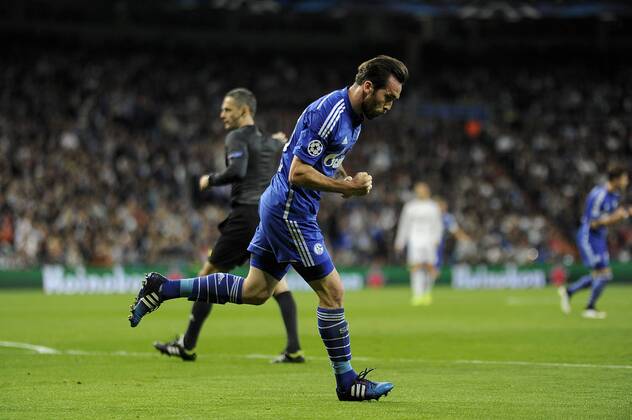 FC Schalke 04 s Christian Fuchs celebrate a goal during 2014-15 Champions League match between Real Madrid and FC Schalke 04 at Santiago Bernabeu stadium in Madrid, Spain. March 10, 2015.  (20150310003)