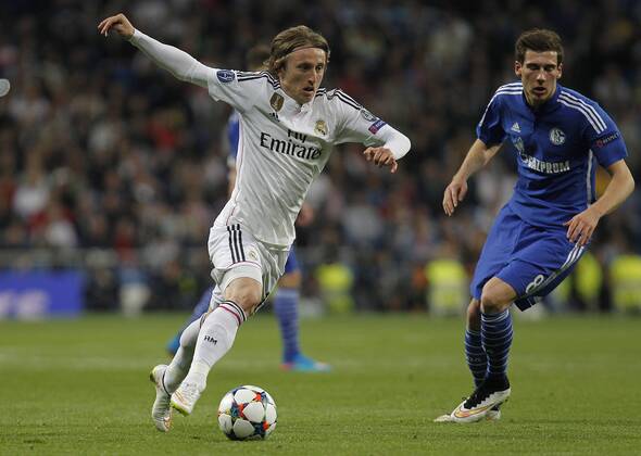 Soccer match between Real Madrid and FC Schalke 04 of the 2014 2015 Champions League, held at the Santiago Bernabeu stadium, in Madrid 10 03 2015. Luca Modric 