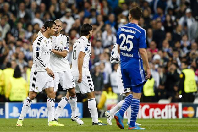 10.03.2015. Santiago Bernab& xe9;u Stadium, Madrid, Spain. EUFA Champions League football. Real Madrid versus FC Schalke. Cristiano Ronaldo dos Santos Forward of Real Madrid celebrates his goal (1-1) in the 25th minute xEnriquexdexlaxFuentex  ActionPlus11603875