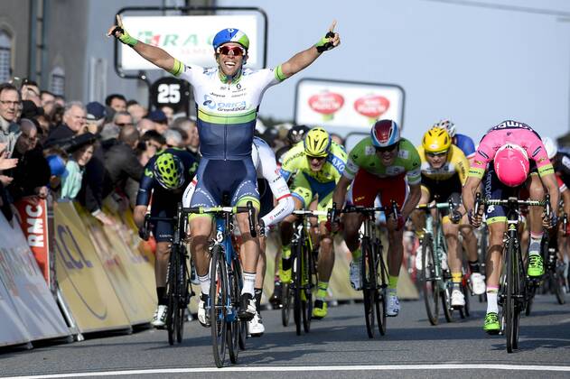 - SAINT-POURCAIN-SUR-SIOULE, FRANCE: Australian Michael Matthews of Orica GreenEDGE celebrates as he crosses the finish line to win stage 3 on the fourth day of the 73rd edition of Paris-Nice cycling race, 179 km from Saint-Amand-Montrond to Saint-Pourcain-sur-Sioule, France, Wednesday 11 March 2015. DIRKxWAEM  x04584590x