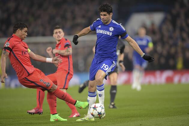 Thiago Silva (PSG) vs Diego Costa (Chelsea) - Chelsea FC vs Paris St Germain (PSG) - - 11 03 2015 JBAutissier 