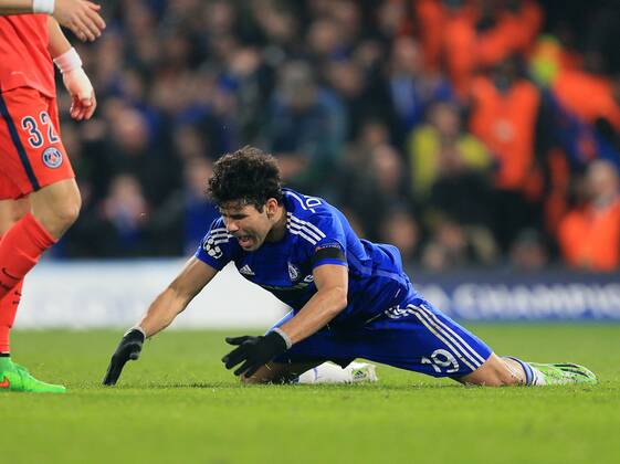 Chelsea s Diego Costa appeals for a penalty Champions League Round of 16 Second leg- Chelsea vs Paris Saint-Germain - Stamford Bridge - England - 11th March 2015 - EDITORIAL USE ONLY. No use with unauthorised audio, video, data, fixture lists, club league logos or live services. Online in-match use limited to 120 images, no video emulation. No use in betting, games or single club league player publications.