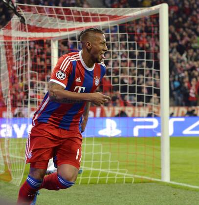 11.03.2015, Fussball Champions League 2014 2015, Achtelfinale Rückspiel, FC Bayern München - Schachtar Donezk, in der Allianzarena München. Torjubel Jerome Boateng (Bayern München). 