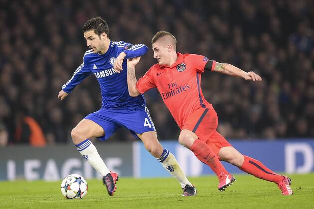 Marco Verratti (PSG) vs Cesc Fabregas (Chelsea) - Chelsea FC vs Paris St Germain (PSG) - - 11 03 2015 JBAutissier 