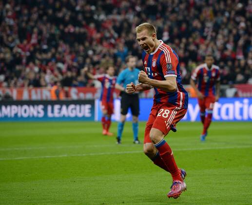 11.03.2015, xjhx, Fussball UEFA Champions League, FC Bayern Muenchen - Schachtar Donezk, v.l. Holger Badstuber (FC Bayern Muenchen) Torjubel, Goal celebration, celebrate the goal 5:0