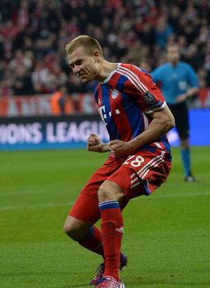 11.03.2015, xjhx, Fussball UEFA Champions League, FC Bayern Muenchen - Schachtar Donezk, v.l. Holger Badstuber (FC Bayern Muenchen) Torjubel, Goal celebration, celebrate the goal 5:0
