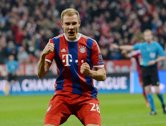 11.03.2015, xjhx, Fussball UEFA Champions League, FC Bayern Muenchen - Schachtar Donezk, v.l. Holger Badstuber (FC Bayern Muenchen) Torjubel, Goal celebration, celebrate the goal 5:0