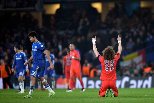 David Luiz (psg) - Diego Costa (che) FOOTBALL : Chelsea vs Paris SG - Ligue des champions - 11 03 2015 AnthonyBIBARD FEP Panoramic 