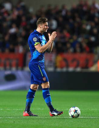 Arsenal s Olivier Giroud gestures with his hands - AS Monaco vs. Arsenal - UEFA Champion s League - Round of 16, second leg - Stade Louis II - Monaco - 17 03 2015 Pic Philip Oldham Sportimage EDITORIAL USE ONLY. No use with unauthorised audio, video, data, fixture lists, club league logos or live services. Online in-match use limited to 120 images, no video emulation. No use in betting, games or single club league player publications.