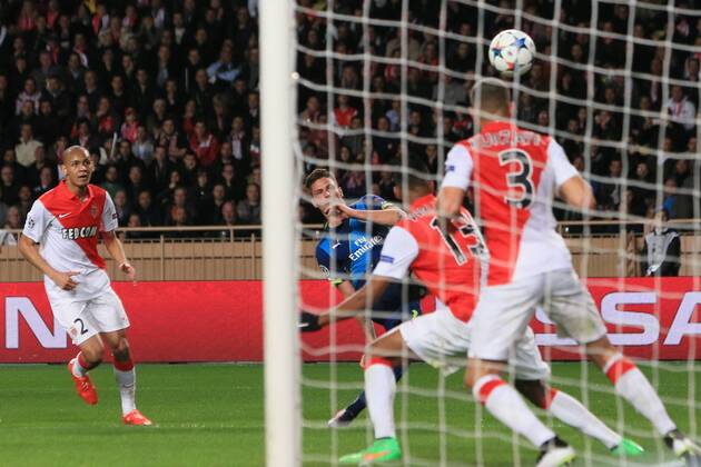 Arsenal s Olivier Giroud scores the first goal - AS Monaco vs. Arsenal - UEFA Champion s League - Round of 16, second leg - Stade Louis II - Monaco - 17 03 2015 Pic Philip Oldham Sportimage EDITORIAL USE ONLY. No use with unauthorised audio, video, data, fixture lists, club league logos or live services. Online in-match use limited to 120 images, no video emulation. No use in betting, games or single club league player publications.