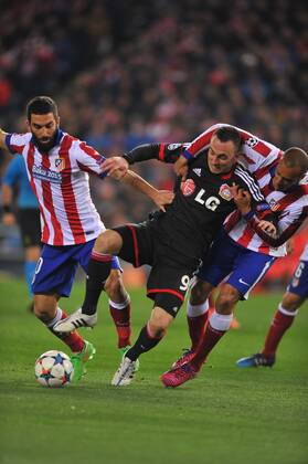 17.03.2015, xcox, Fussball UEFA Champions League, Atletico Madrid - Bayer 04 Leverkusen, v.l.Josip Drmic (Bayer 04 Leverkusen) - Joao Miranda (Atl. Madrid) -