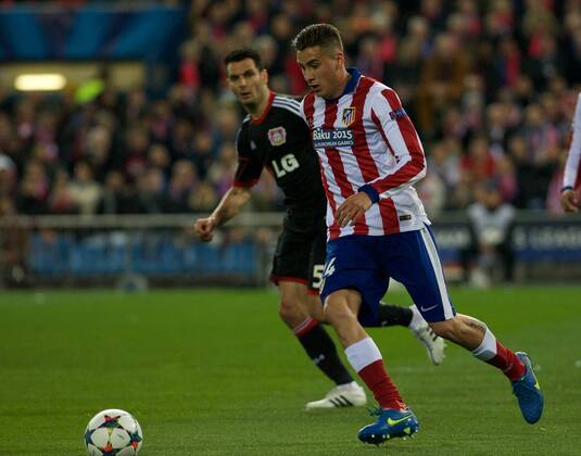 Atletico de Madrid Defender, Jose Maria Gimenez de Vargas, number 24 . Bayer 04 Leverkusen Defender, Emir Spahic, number 5. Round 1 8 of the CHAMPIONS league, soccer match between Atletico de Madrid - Bayer 04 Leverkusen at the Vicente Calderon estadium, Madrid - Spain by March 17, 2015. 