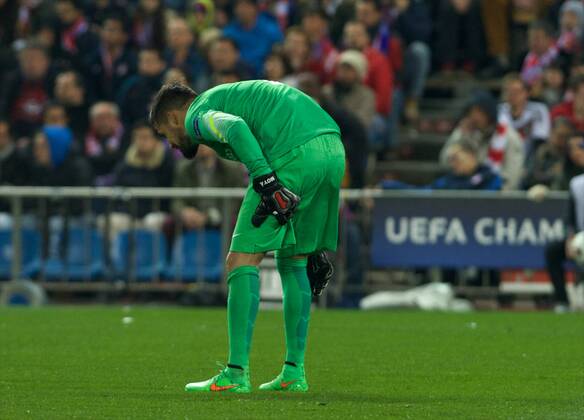 Atletico de Madrid Goalkeeper, Miguel Angel Moya Rumbo, number 1 . Round 1 8 of the CHAMPIONS league, soccer match between Atletico de Madrid - Bayer 04 Leverkusen at the Vicente Calderon estadium, Madrid - Spain by March 17, 2015. 
