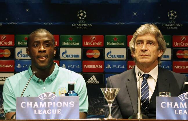 March 17, 2015 - Barcelona, Spain - 17 March- BARCELONA SPAIN: Manuel Luis Pellegrin and Yaya Tourei in the Manchester City press conference before the match of the Champions League held in the Hotel Vela, on March 17, 2014. Manuel Luis Pellegrini in the press conference PK Pressekonferenz  - ZUMAn230
