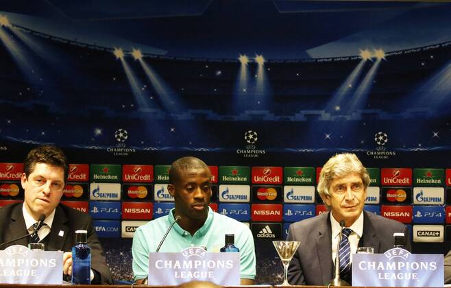 March 17, 2015 - Barcelona, Spain - 17 March- BARCELONA SPAIN: Manuel Luis Pellegrini and Yaya Toure in the Manchester City press conference before the match of the Champions League held in the Hotel Vela, on March 17, 2014. Manuel Luis Pellegrini in the press conference PK Pressekonferenz  - ZUMAn230
