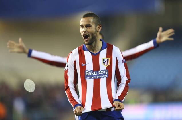 Foto: Torjubel Mario Suarez nach dem 1-0 für Atletico Fussball - Championsleague am Di. 17.03.2015 Achtelfinale, Atletico Madrid - Bayer 04 Leverkusen