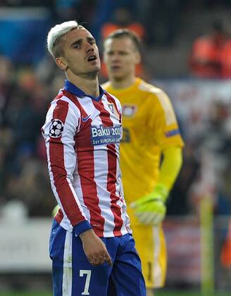 Atletico de Madrid Forward, Antoine Griezmann, number 7 . Round 1 8 of the CHAMPIONS league, soccer match between Atletico de Madrid - Bayer 04 Leverkusen at the Vicente Calderon estadium, Madrid - Spain by March 17, 2015. 