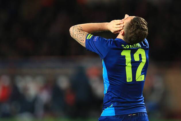 Arsenal s Olivier Giroud looks dejected - AS Monaco vs. Arsenal - UEFA Champion s League - Round of 16, second leg - Stade Louis II - Monaco - 17 03 2015 Pic Philip Oldham Sportimage EDITORIAL USE ONLY. No use with unauthorised audio, video, data, fixture lists, club league logos or live services. Online in-match use limited to 120 images, no video emulation. No use in betting, games or single club league player publications.