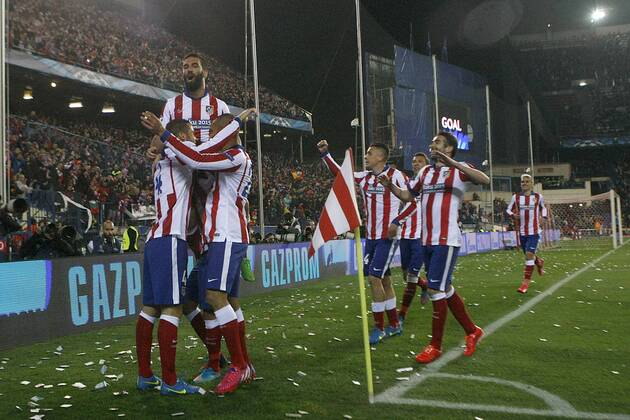 Atletico de Madrid s playres celebrate goal during Champions League 2014 2015 match.March 17,2015.  (20150301781)