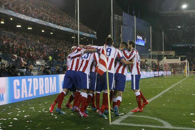 Atletico de Madrid s playres celebrate goal during Champions League 2014 2015 match.March 17,2015.  (20150301782)