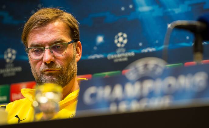 Dienstag 17.03.2015, CL, UEFA Champions League, Saison 2014 2015, Pressekonferenz, PK in Dortmund mit BV Borussia Dortmund, Juergen Klopp, Trainer BVB, Portrait, guckt Nachdenklich DeFodi01045019870