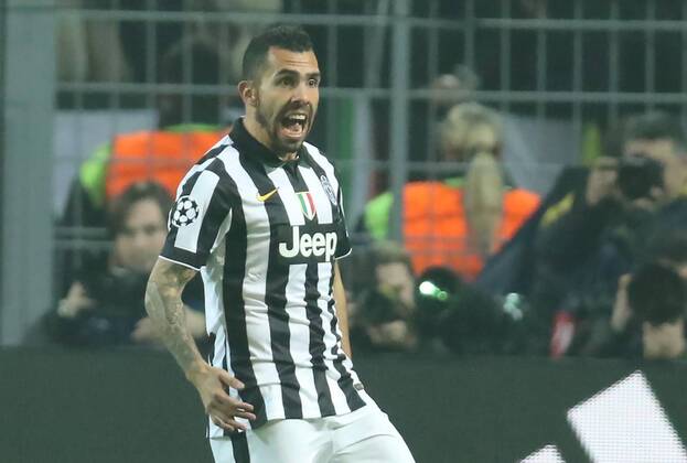 Carlos TEVEZ, JUVE 10 Torjubel, Jubel nach dem Tor zum 0-1 BORUSSIA DORTMUND - JUVENTUS TURIN Fussball UEFA Champions League, Achtelfinale in Dortmund, 18.03.2015 CL Saison 2014 2015, BVB