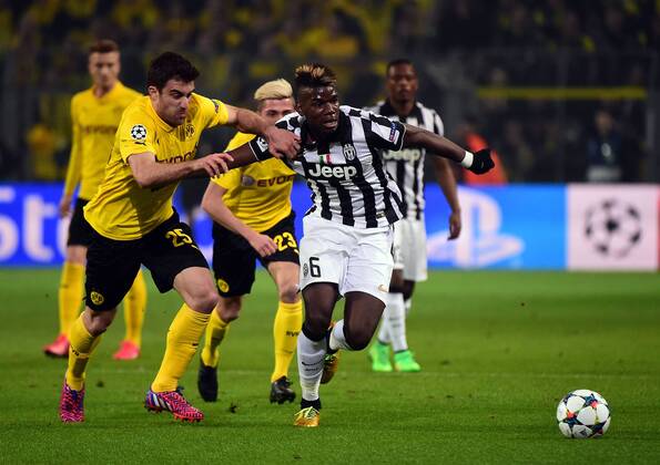 18.03.2015, xjhx, Fussball UEFA Champions League, Borussia Dortmund - Juventus Turin, v.l. Sokratis (Borussia Dortmund), Paul Pogba (Juventus Turin)