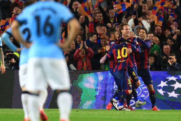 Ivan Rakitic of Barcelona celebrates his opening goal - Barcelona vs. Manchester City - UEFA Champion s League - Round of 16, second leg - Nou Camp - Barcelona - 18 03 2015 Pic Philip Oldham Sportimage EDITORIAL USE ONLY. No use with unauthorised audio, video, data, fixture lists, club league logos or live services. Online in-match use limited to 120 images, no video emulation. No use in betting, games or single club league player publications.