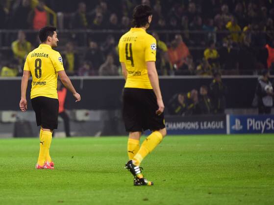 18.03.2015, xjhx, Fussball UEFA Champions League, Borussia Dortmund - Juventus Turin, v.l. Ilkay Guendogan (Borussia Dortmund), Neven Subotic (Borussia Dortmund) enttaeuscht, enttaeuscht schauend, dissapointed
